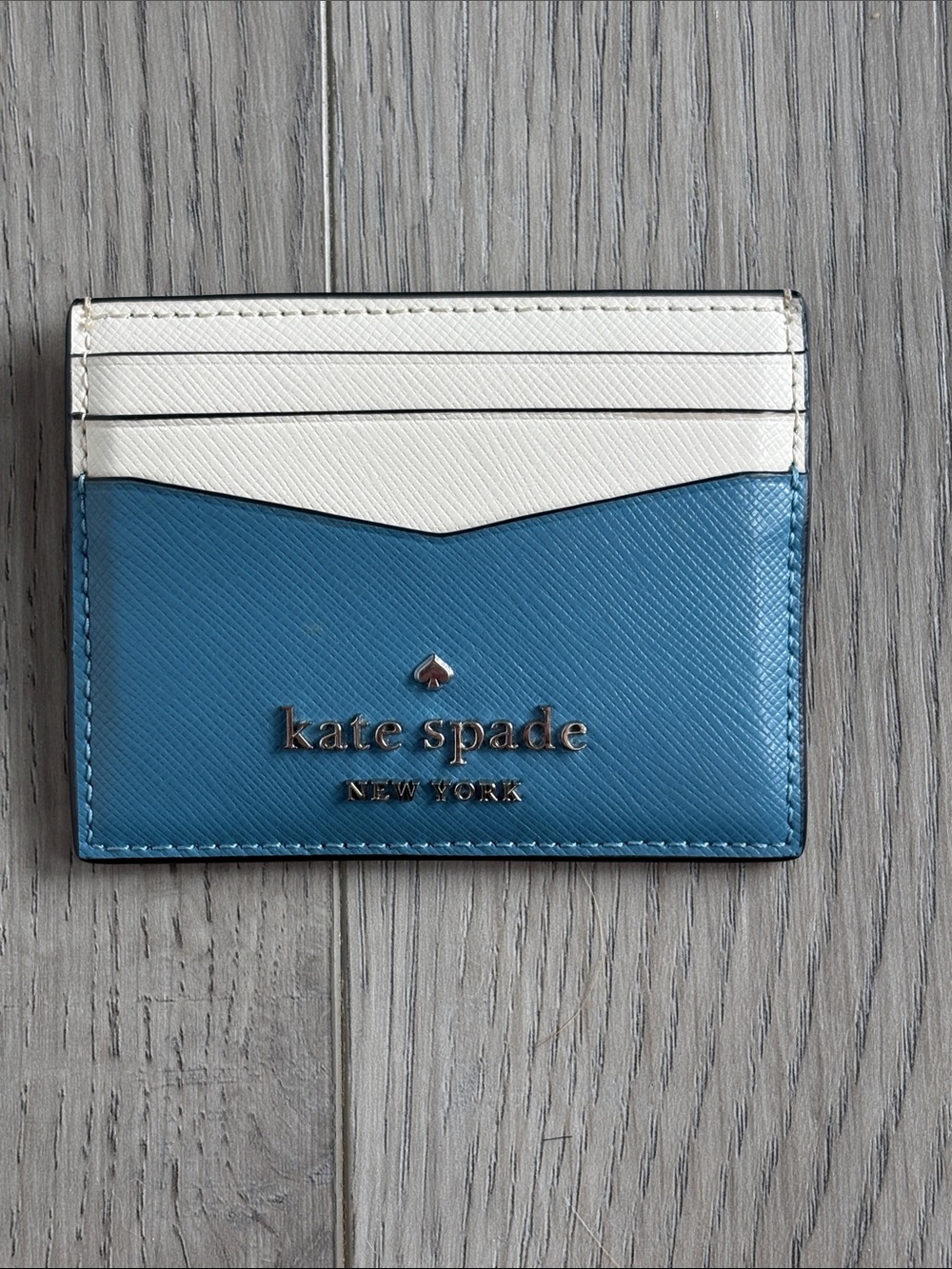 kate spade Blue and White Leather Card Holder with Logo